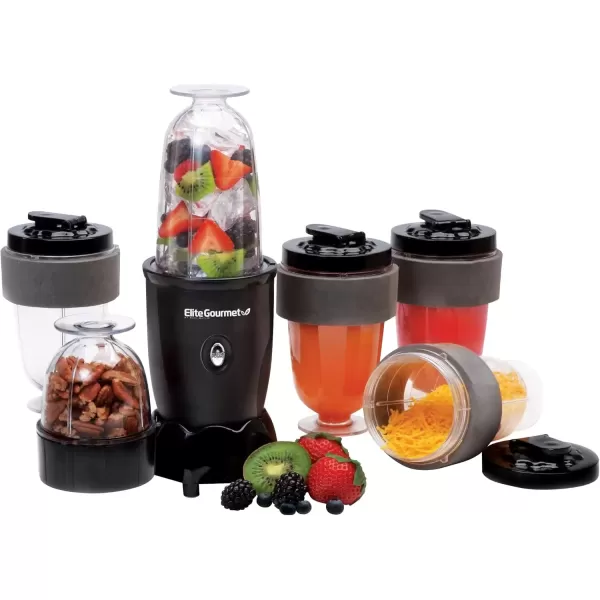 imageElite Gourmet EPB1800A 17Piece Personal Drink Mixer Blender Sports Blender 16 Oz capacity Includes Chopping and Blending Blade Drink Lids and Extra CupsNew Version