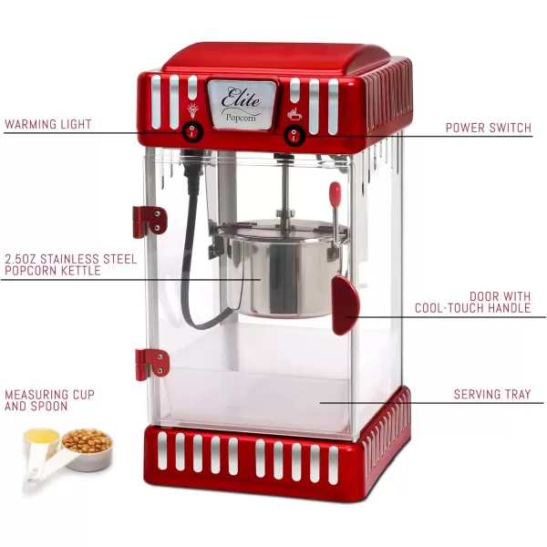 imageElite Gourmet EPM250 MaxiMatic 25 Ounce Classic Carnival Tabletop Kettle Popcorn Popper Machine RetroStyle Movie Hot Buttered Popcorn Red