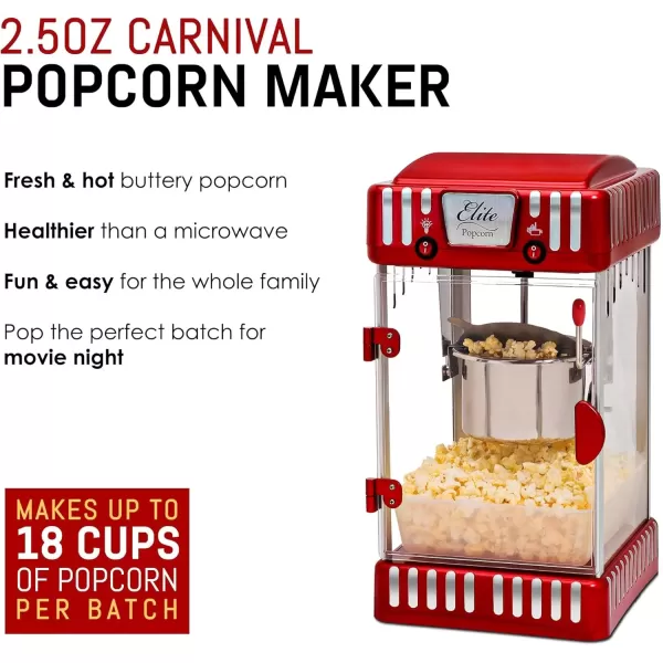 imageElite Gourmet EPM250 MaxiMatic 25 Ounce Classic Carnival Tabletop Kettle Popcorn Popper Machine RetroStyle Movie Hot Buttered Popcorn Red
