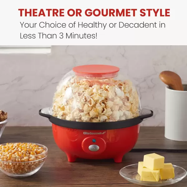 imageElite Gourmet EPM330R Automatic Stirring 12cup Popcorn Maker Popper Hot Oil Popcorn Machine wMeasuring Cap ampamp Builtin Reversible Serving Bowl Great for Home Party Kids Safety ETL Approved RedRed