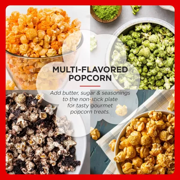 imageElite Gourmet EPM330R Automatic Stirring 12cup Popcorn Maker Popper Hot Oil Popcorn Machine wMeasuring Cap ampamp Builtin Reversible Serving Bowl Great for Home Party Kids Safety ETL Approved RedRed
