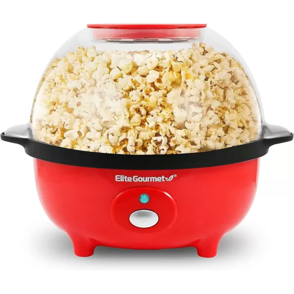 imageElite Gourmet EPM330R Automatic Stirring 12cup Popcorn Maker Popper Hot Oil Popcorn Machine wMeasuring Cap ampamp Builtin Reversible Serving Bowl Great for Home Party Kids Safety ETL Approved RedRed