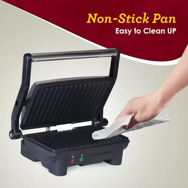 imageElite Gourmet EPN2976 2in1 Nonstick Panini Press ampamp Indoor Grill Opens 180Degree Gourmet Sandwich Maker Floating Hinge Fits All Foods Contact Grill with Removable Grease TrayStainless Steel