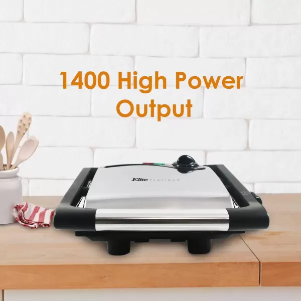 imageElite Gourmet EPN2976 2in1 Nonstick Panini Press ampamp Indoor Grill Opens 180Degree Gourmet Sandwich Maker Floating Hinge Fits All Foods Contact Grill with Removable Grease TrayStainless Steel