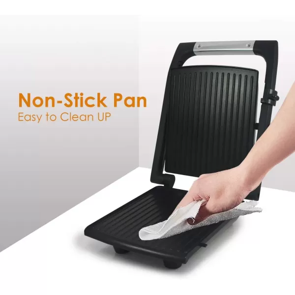 imageElite Gourmet EPN2976 2in1 Nonstick Panini Press ampamp Indoor Grill Opens 180Degree Gourmet Sandwich Maker Floating Hinge Fits All Foods Contact Grill with Removable Grease TrayStainless Steel