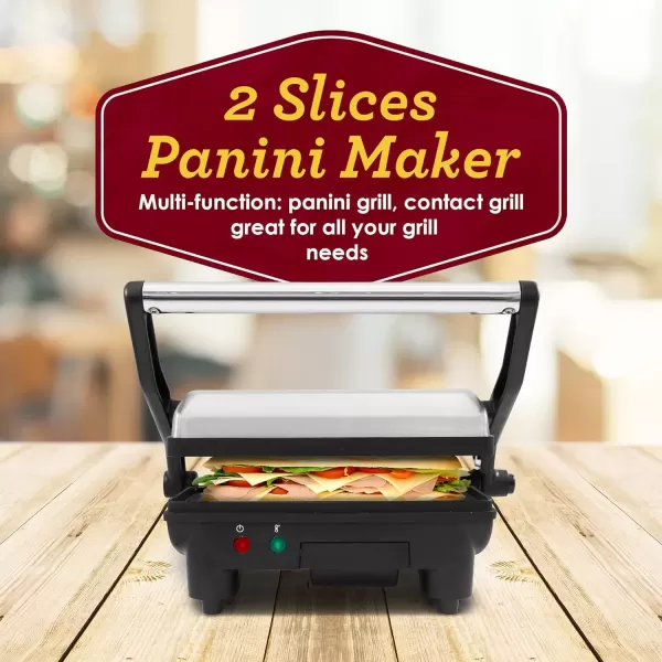 imageElite Gourmet EPN2976 2in1 Nonstick Panini Press ampamp Indoor Grill Opens 180Degree Gourmet Sandwich Maker Floating Hinge Fits All Foods Contact Grill with Removable Grease Tray Stainless Steel105 x 9