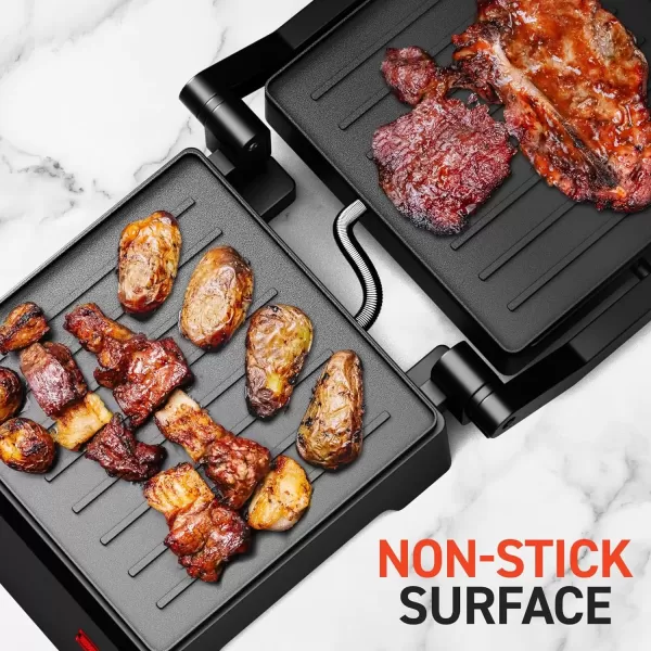 imageElite Gourmet EPN2976 2in1 Nonstick Panini Press ampamp Indoor Grill Opens 180Degree Gourmet Sandwich Maker Floating Hinge Fits All Foods Contact Grill with Removable Grease Tray Stainless Steel55 x 53