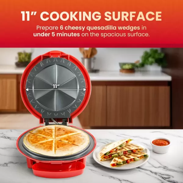 imageElite Gourmet EQD118 Electric NonStick 11quot Quesadilla Maker EasySlice 6Wedge Grilled Cheese Corn Flour Tortilla Snacks Red11 