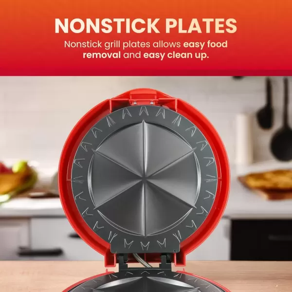 imageElite Gourmet EQD118 Electric NonStick 11quot Quesadilla Maker EasySlice 6Wedge Grilled Cheese Corn Flour Tortilla Snacks Red11 
