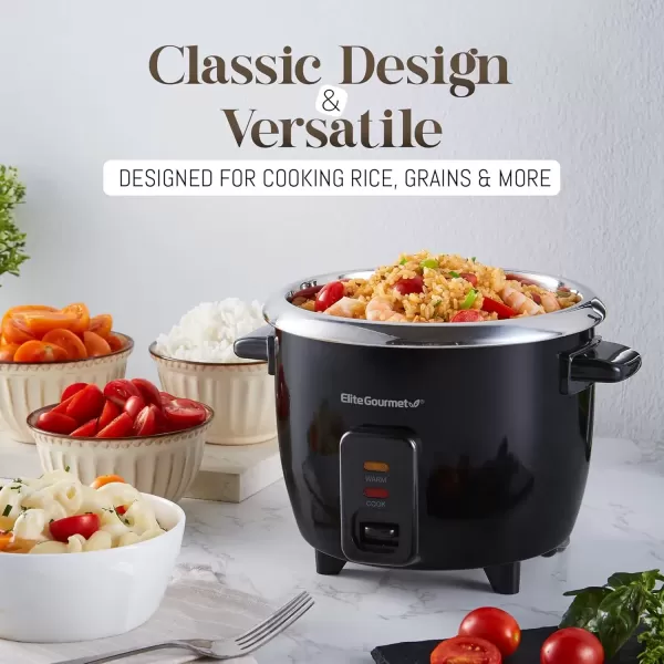 imageElite Gourmet ERC006SS 6Cup Electric Rice Cooker with 304 Surgical Grade Stainless Steel Inner Pot Makes Soups Stews Porridges Grains and Cereals 6 cup 3 cups uncooked BlackBlack