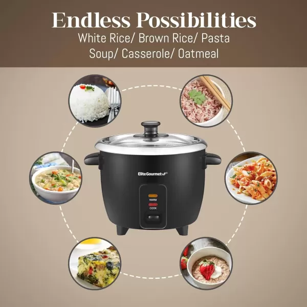 imageElite Gourmet ERC006SS 6Cup Electric Rice Cooker with 304 Surgical Grade Stainless Steel Inner Pot Makes Soups Stews Porridges Grains and Cereals 6 cup 3 cups uncooked BlackBlack