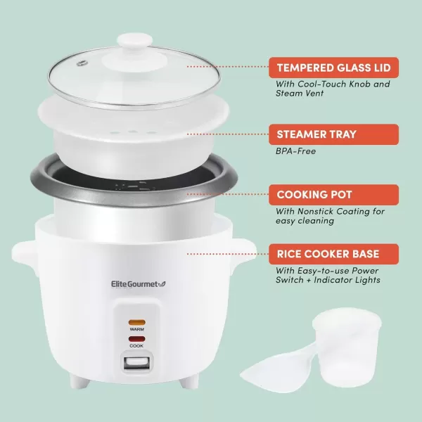 imageElite Gourmet ERC006SS 6Cup Electric Rice Cooker with 304 Surgical Grade Stainless Steel Inner Pot Makes Soups Stews Porridges Grains and Cereals 6 cup 3 cups uncooked BlackWhite