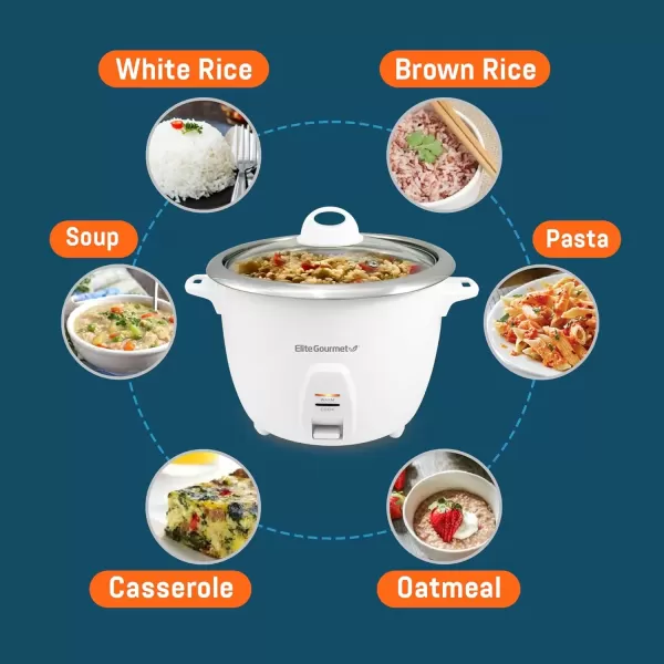imageElite Gourmet ERC2010 Electric Rice Cooker with Stainless Steel Inner Pot Makes Soups Stews Grains Cereals Keep Warm Feature 10 Cups Cooked White