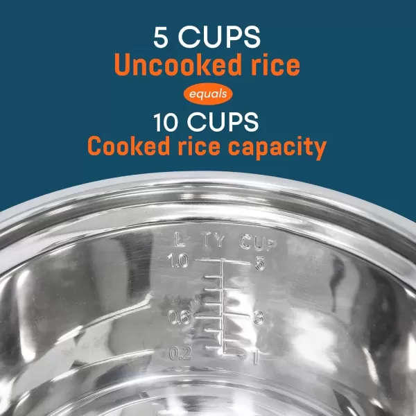 imageElite Gourmet ERC2010 Electric Rice Cooker with Stainless Steel Inner Pot Makes Soups Stews Grains Cereals Keep Warm Feature 10 Cups Cooked White