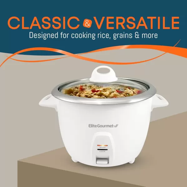 imageElite Gourmet ERC2010 Electric Rice Cooker with Stainless Steel Inner Pot Makes Soups Stews Grains Cereals Keep Warm Feature 10 Cups Cooked White