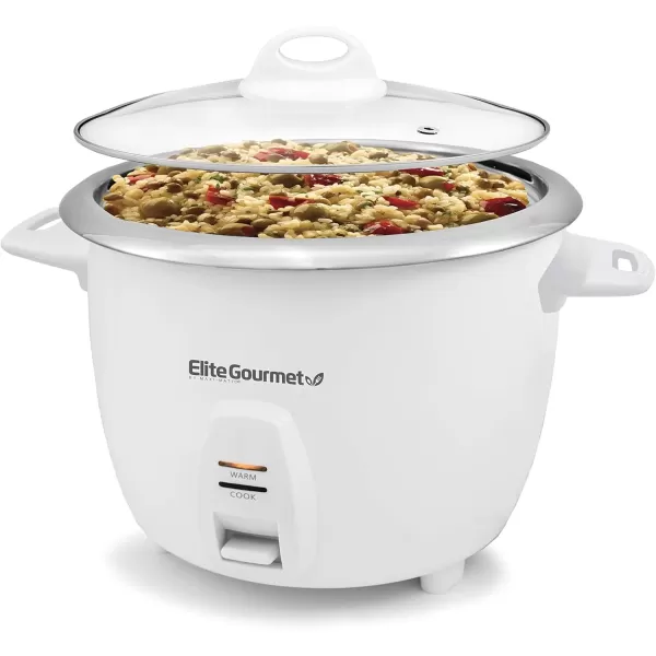 imageElite Gourmet ERC2010 Electric Rice Cooker with Stainless Steel Inner Pot Makes Soups Stews Grains Cereals Keep Warm Feature 10 Cups Cooked White