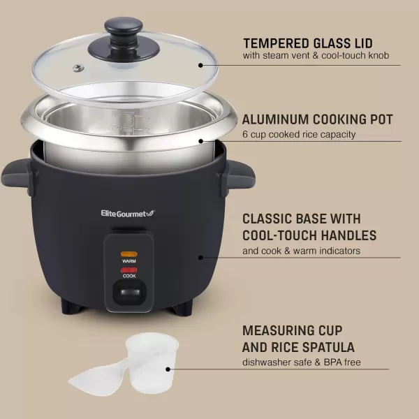 imageElite Gourmet ERC2010B Electric Rice Cooker with Stainless Steel Inner Pot Makes Soups Stews Porridges Grains and Cereals 10 cups cooked 5 Cups uncooked Black6 Cups Cooked