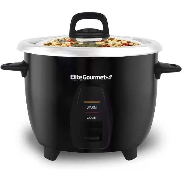 imageElite Gourmet ERC2010B Electric Rice Cooker with Stainless Steel Inner Pot Makes Soups Stews Porridges Grains and Cereals 10 cups cooked 5 Cups uncooked Black10 Cups Cooked