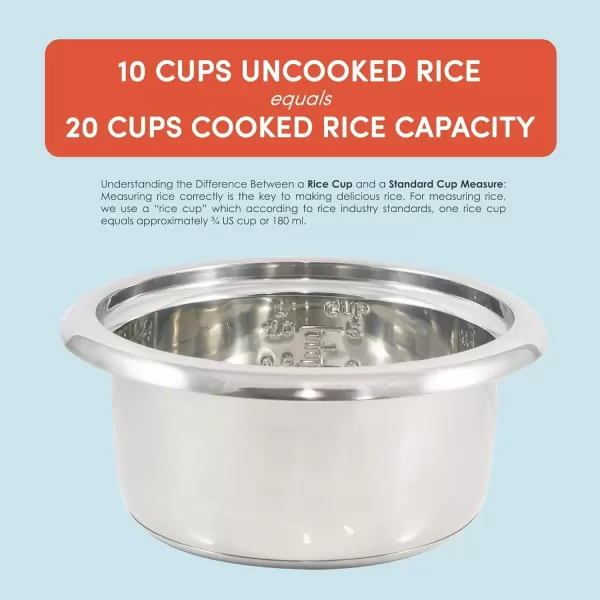 imageElite Gourmet ERC2010B Electric Rice Cooker with Stainless Steel Inner Pot Makes Soups Stews Porridges Grains and Cereals 10 cups cooked 5 Cups uncooked BlackBlack