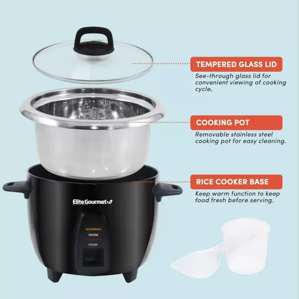 imageElite Gourmet ERC2010B Electric Rice Cooker with Stainless Steel Inner Pot Makes Soups Stews Porridges Grains and Cereals 10 cups cooked 5 Cups uncooked BlackBlack