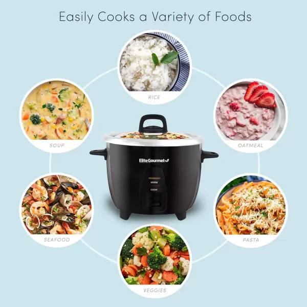 imageElite Gourmet ERC2010B Electric Rice Cooker with Stainless Steel Inner Pot Makes Soups Stews Porridges Grains and Cereals 10 cups cooked 5 Cups uncooked BlackBlack