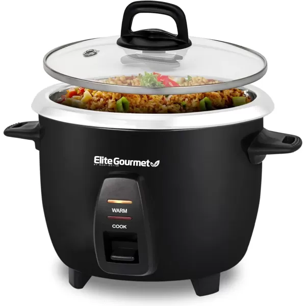 imageElite Gourmet ERC2010B Electric Rice Cooker with Stainless Steel Inner Pot Makes Soups Stews Porridges Grains and Cereals 10 cups cooked 5 Cups uncooked BlackBlack