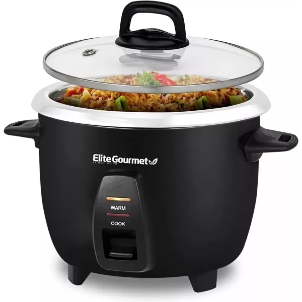 imageElite Gourmet ERC2010B Electric Rice Cooker with Stainless Steel Inner Pot Makes Soups Stews Porridges Grains and Cereals 10 cups cooked 5 Cups uncooked Black10 Cups Cooked