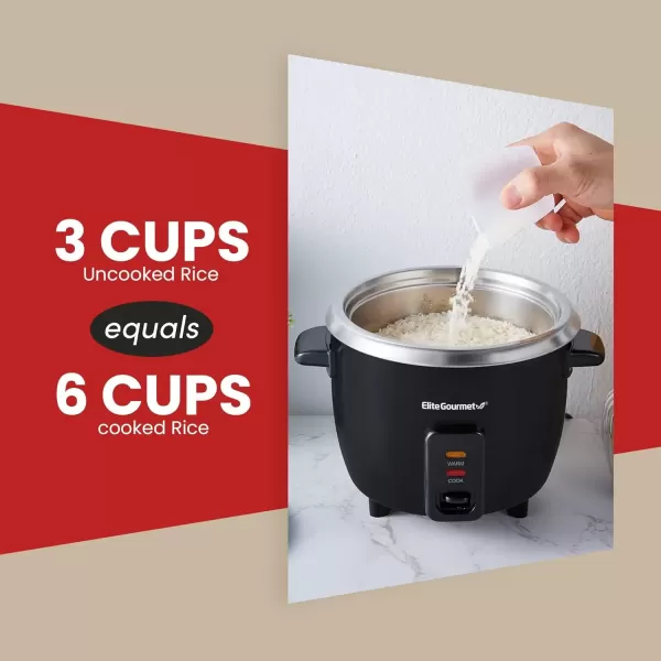 imageElite Gourmet ERC2010B Electric Rice Cooker with Stainless Steel Inner Pot Makes Soups Stews Porridges Grains and Cereals 10 cups cooked 5 Cups uncooked Black6 Cups Cooked