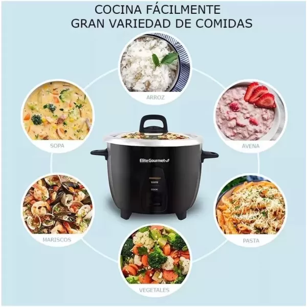 imageElite Gourmet ERC2010B Electric Rice Cooker with Stainless Steel Inner Pot Makes Soups Stews Porridges Grains and Cereals 10 cups cooked 5 Cups uncooked Black10 Cups Cooked