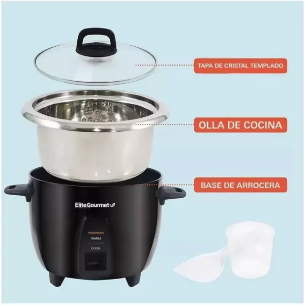 imageElite Gourmet ERC2010B Electric Rice Cooker with Stainless Steel Inner Pot Makes Soups Stews Porridges Grains and Cereals 10 cups cooked 5 Cups uncooked Black10 Cups Cooked