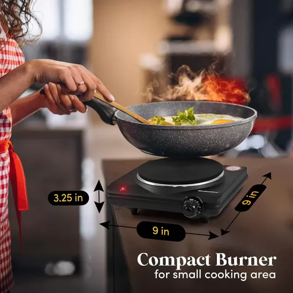 imageElite Gourmet ESB301BF Countertop Single Cast Iron Burner 1000 Watts Electric Hot Plate Temperature Controls Power Indicator Lights Easy to Clean BlackBlack