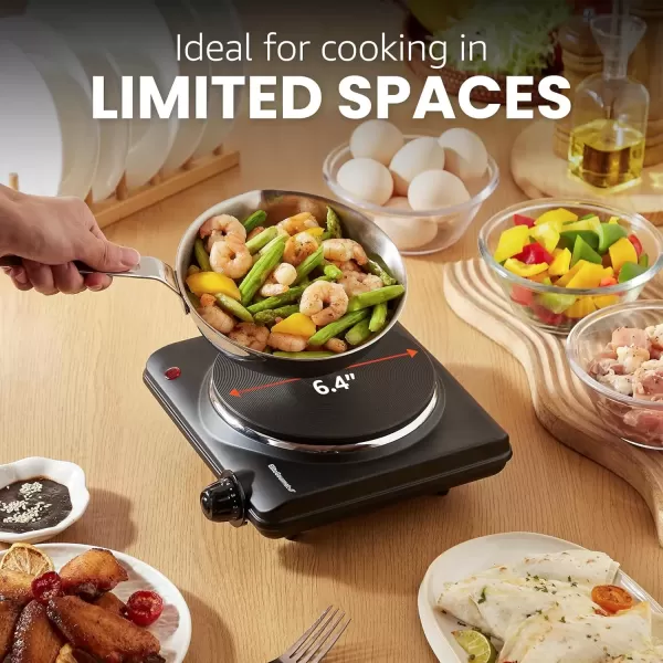 imageElite Gourmet ESB301BF Countertop Single Cast Iron Burner 1000 Watts Electric Hot Plate Temperature Controls Power Indicator Lights Easy to Clean BlackBlack