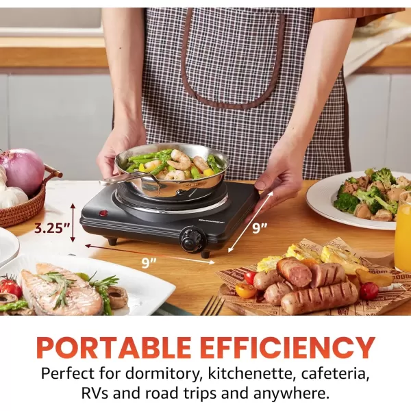 imageElite Gourmet ESB301BF Countertop Single Cast Iron Burner 1000 Watts Electric Hot Plate Temperature Controls Power Indicator Lights Easy to Clean BlackBlack