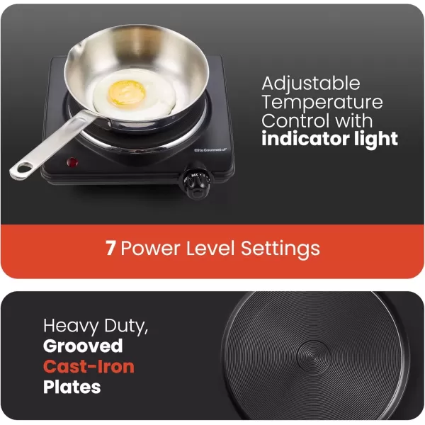 imageElite Gourmet ESB301BF Countertop Single Cast Iron Burner 1000 Watts Electric Hot Plate Temperature Controls Power Indicator Lights Easy to Clean BlackBlack