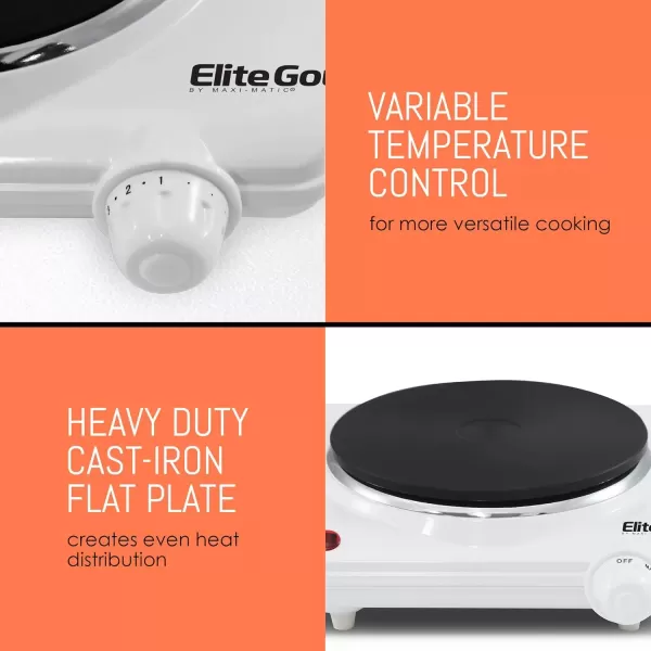 imageElite Gourmet ESB301C Countertop Single Coiled Burner 1100 Watts Electric Hot Plate Temperature Controls Power Indicator Lights Easy to Clean BlackCast Single