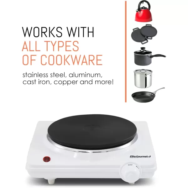 imageElite Gourmet ESB301C Countertop Single Coiled Burner 1100 Watts Electric Hot Plate Temperature Controls Power Indicator Lights Easy to Clean BlackCast Single