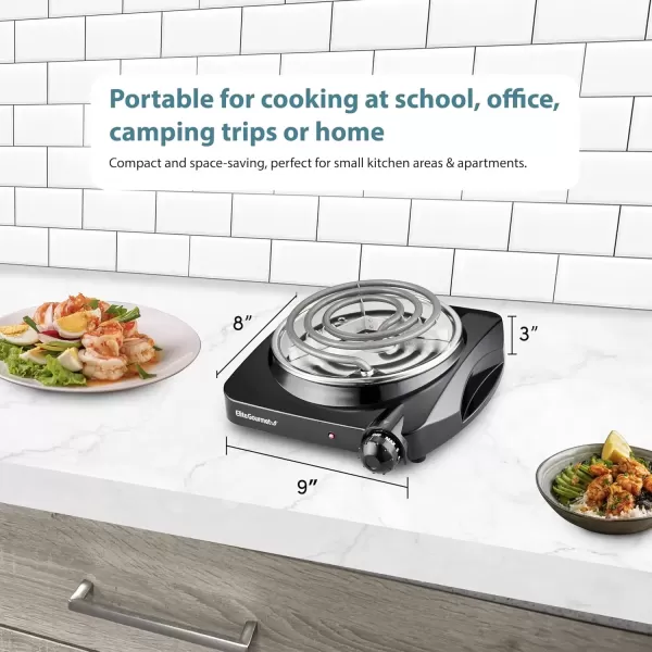 imageElite Gourmet ESB301C Countertop Single Coiled Burner 1100 Watts Electric Hot Plate Temperature Controls Power Indicator Lights Easy to Clean BlackCoiled Single