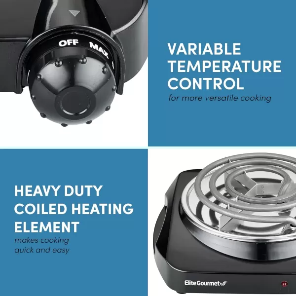 imageElite Gourmet ESB301C Countertop Single Coiled Burner 1100 Watts Electric Hot Plate Temperature Controls Power Indicator Lights Easy to Clean BlackCoiled Single