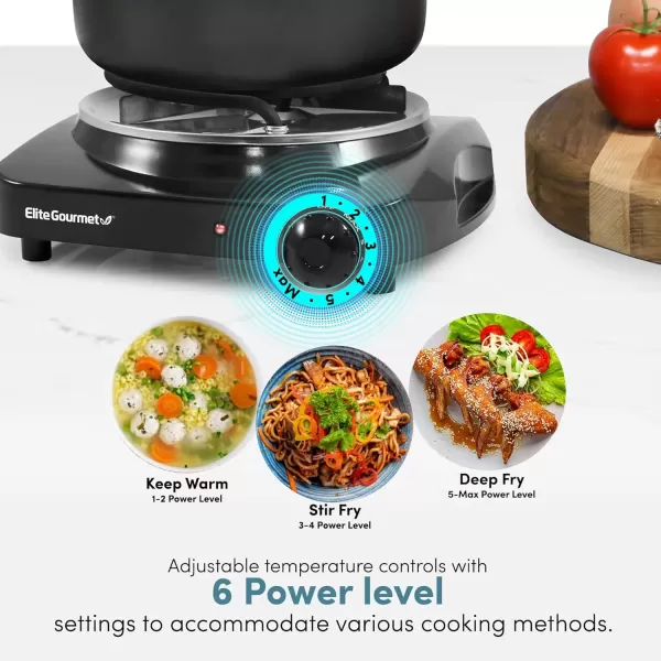 imageElite Gourmet ESB301C Countertop Single Coiled Burner 1100 Watts Electric Hot Plate Temperature Controls Power Indicator Lights Easy to Clean BlackCoiled Single