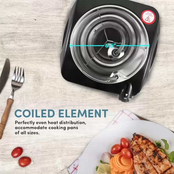 imageElite Gourmet ESB301C Countertop Single Coiled Burner 1100 Watts Electric Hot Plate Temperature Controls Power Indicator Lights Easy to Clean BlackCoiled Single
