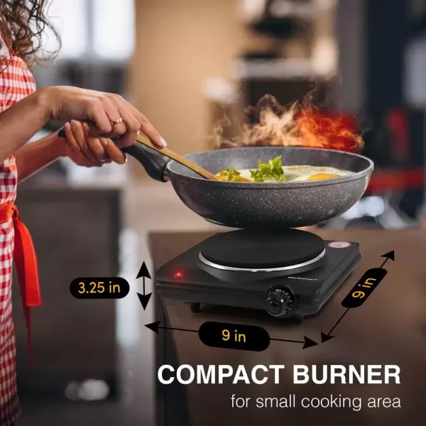 imageElite Gourmet ESB301C Countertop Single Coiled Burner 1100 Watts Electric Hot Plate Temperature Controls Power Indicator Lights Easy to Clean BlackCoiled Single