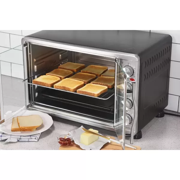 imageElite Gourmet ETO4510B French Door 475Qt 18Slice Convection Oven 4Control Knobs Bake Broil Toast Rotisserie Keep Warm Includes 2 x 14quot Pizza Racks Stainless Steel18Slice  45L