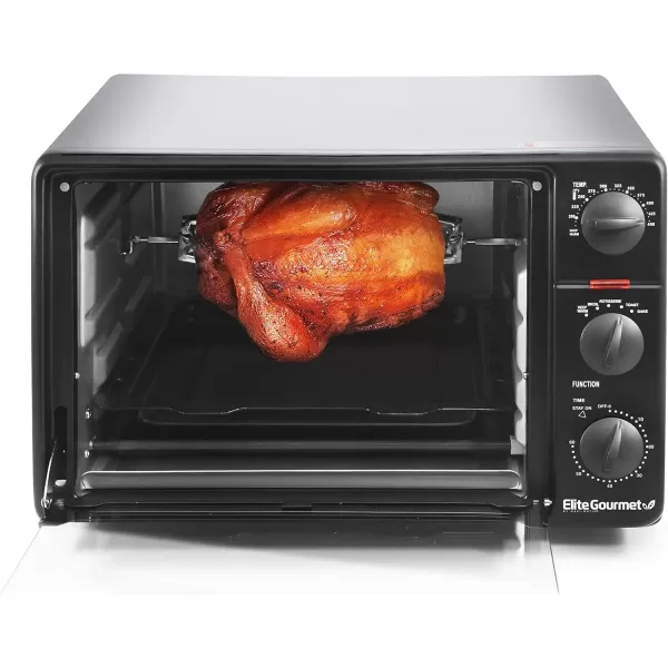 imageElite Gourmet ETO4510B French Door 475Qt 18Slice Convection Oven 4Control Knobs Bake Broil Toast Rotisserie Keep Warm Includes 2 x 14quot Pizza Racks Stainless Steel6Slice  23 L
