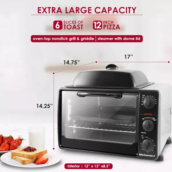imageElite Gourmet ETO4510B French Door 475Qt 18Slice Convection Oven 4Control Knobs Bake Broil Toast Rotisserie Keep Warm Includes 2 x 14quot Pizza Racks Stainless SteelBlack