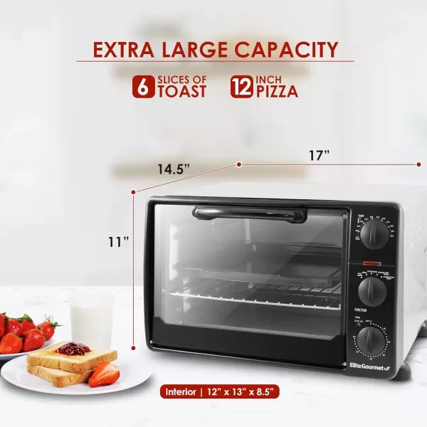 imageElite Gourmet ETO4510B French Door 475Qt 18Slice Convection Oven 4Control Knobs Bake Broil Toast Rotisserie Keep Warm Includes 2 x 14quot Pizza Racks Stainless Steel6Slice  23 L