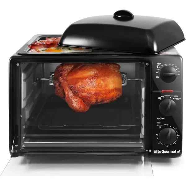imageElite Gourmet ETO4510B French Door 475Qt 18Slice Convection Oven 4Control Knobs Bake Broil Toast Rotisserie Keep Warm Includes 2 x 14quot Pizza Racks Stainless SteelBlack
