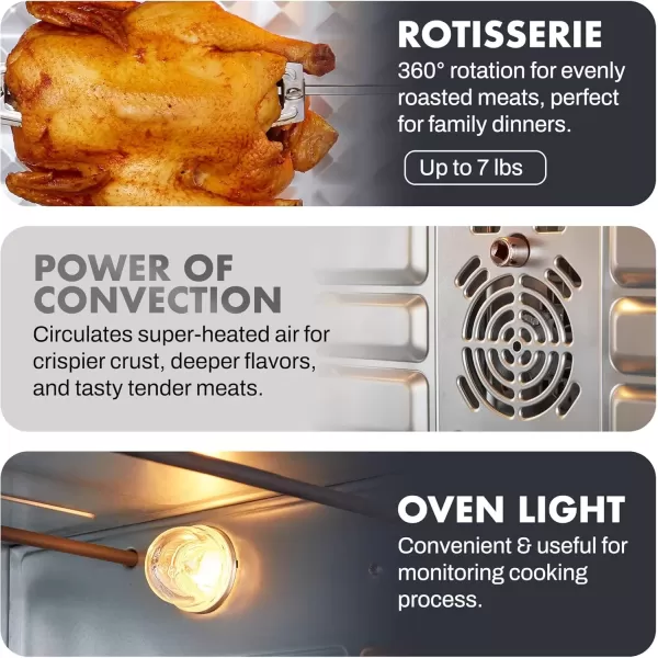imageElite Gourmet ETO4510B French Door 475Qt 18Slice Convection Oven 4Control Knobs Bake Broil Toast Rotisserie Keep Warm Includes 2 x 14quot Pizza Racks Stainless Steel12Slice  45L