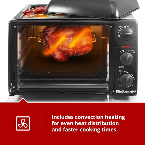 imageElite Gourmet ETO4510B French Door 475Qt 18Slice Convection Oven 4Control Knobs Bake Broil Toast Rotisserie Keep Warm Includes 2 x 14quot Pizza Racks Stainless SteelBlack