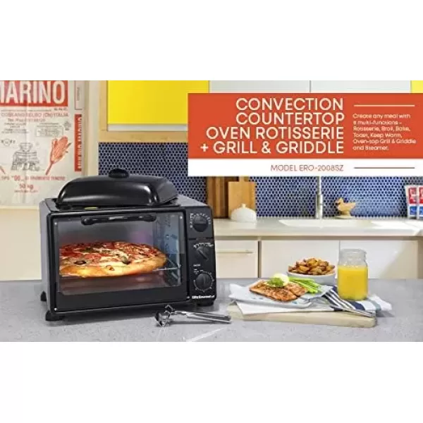 imageElite Gourmet ETO4510B French Door 475Qt 18Slice Convection Oven 4Control Knobs Bake Broil Toast Rotisserie Keep Warm Includes 2 x 14quot Pizza Racks Stainless SteelBlack