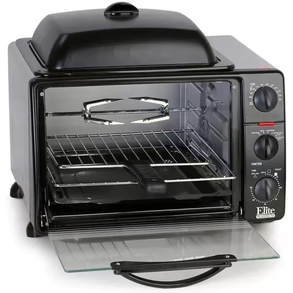 imageElite Gourmet ETO4510M French Door 475Qt 18Slice Convection Oven 4Control Knobs Bake Broil Toast Rotisserie Keep Warm Includes 2 x 14quot Pizza Racks Stainless Steel6Slice  23 L